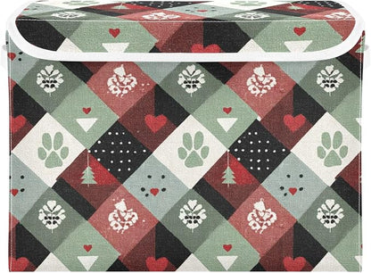 Vintage Holiday Plaid Paw Print Hearts