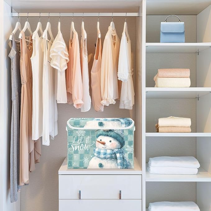 Christmas Snowman Blue White Checkered