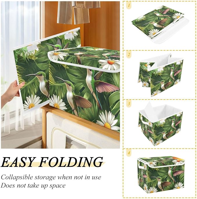 daisy hummingbirds and palm leaves