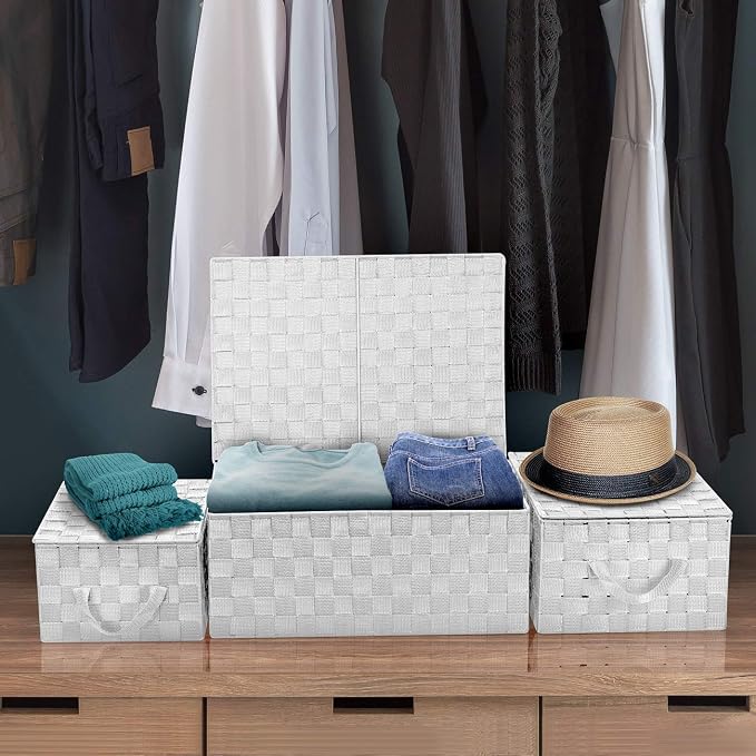 Woven Lid Baskets - White