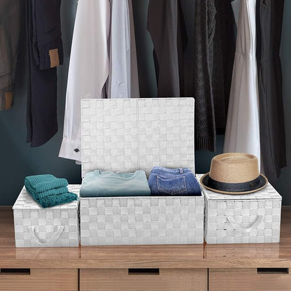 Woven Lid Baskets - White