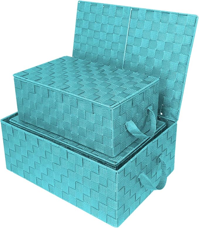 Woven Lid Baskets - Aqua