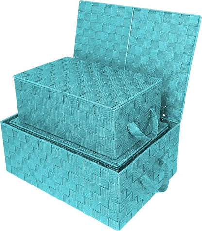 Woven Lid Baskets - Aqua