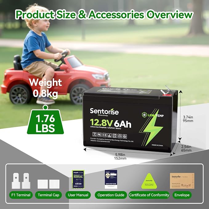 Sentorise 12.8V 6Ah battery — 6Ah option only; supplier illustration