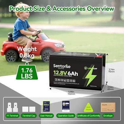 Sentorise 12.8V 6Ah battery — 6Ah option only; supplier illustration