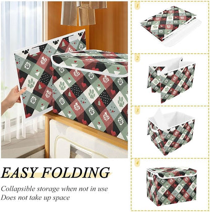Vintage Holiday Plaid Paw Print Hearts