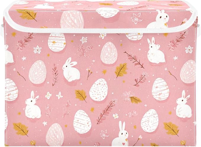 Pink Easter Bunny Eggs Floral Leaves
