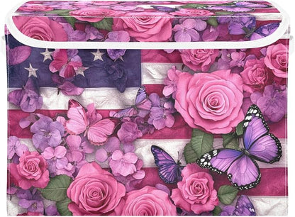 Pink Roses and Purple Butterflies American Flag