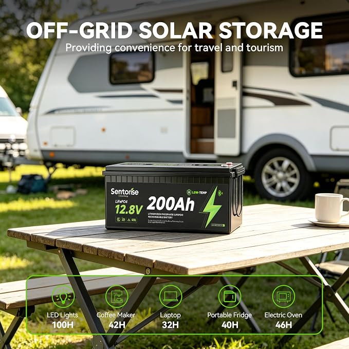 Sentorise 12.8V 200Ah battery — 200Ah option only; supplier illustration