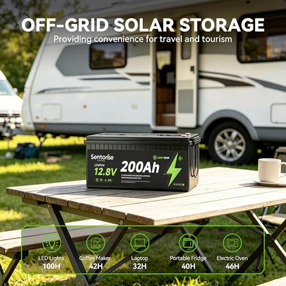 Sentorise 12.8V 200Ah battery — 200Ah option only; supplier illustration