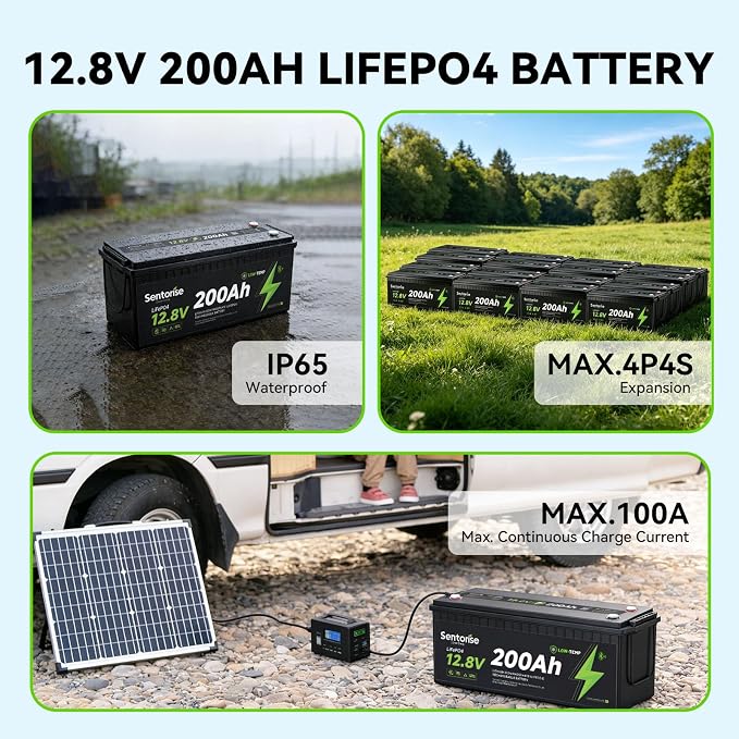 Sentorise 12.8V 200Ah battery — 200Ah option only; supplier illustration