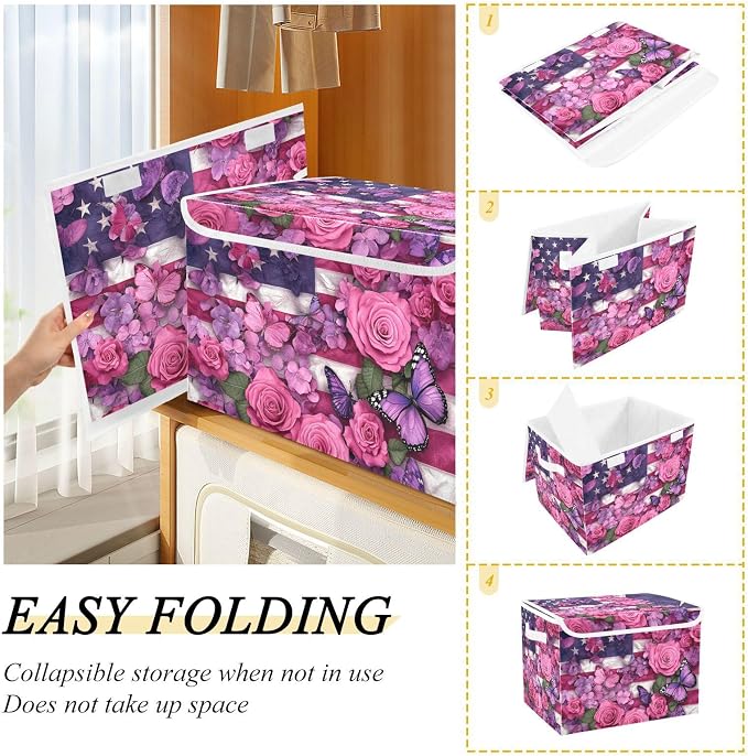 Pink Roses and Purple Butterflies American Flag