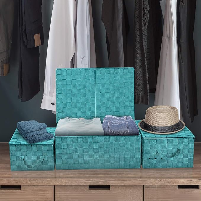 Woven Lid Baskets - Aqua