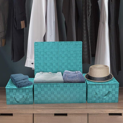 Woven Lid Baskets - Aqua