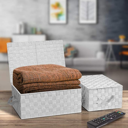 Woven Lid Baskets - White