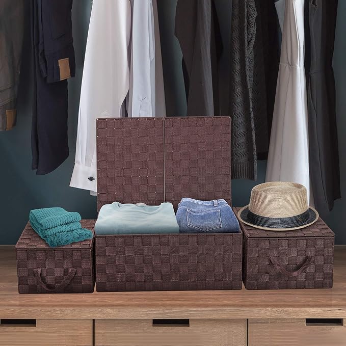 Woven Lid Baskets - Chocolate