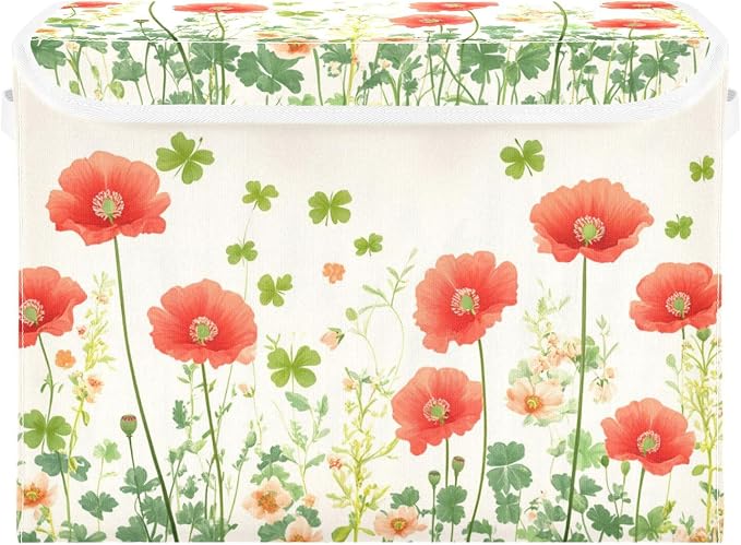 Poppy Flowers and Clovers Beige